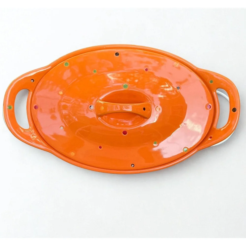 Temp-Tations By Tara Polka Dot Spice Oval Casserole Lid Stand Orange 2.5 Qt